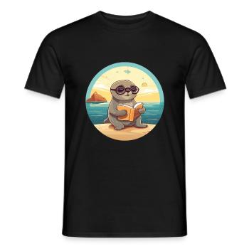 Sceau Mignon Drôle Dessin Animé Kawaii Livre Plage - T-shirt homme - noir - Devant - AI Model Male 178 light (178cm)