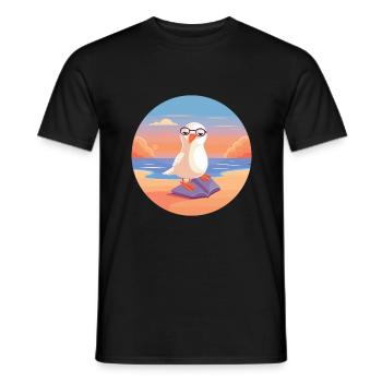 Mouette Mignon Drôle Dessin Animé Kawaii Livre Plage - T-shirt homme - noir - Devant - AI Model Male 178 light (178cm)