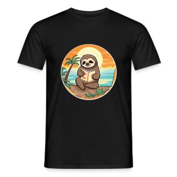 Faultier Niedliche Lustige Karikatur Kawaii Buch Strand - Männer T-Shirt - Schwarz - Vorne - AI Model Male 178 light (178cm)