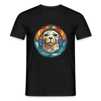 Seal Colorful Watercolor Animal Pet Illustration - Men's T-Shirt - black - Front - AI Model Male 178 light (178cm)