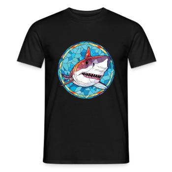 Shark Colorful Watercolor Animal Pet Illustration - Men's T-Shirt - black - Front - AI Model Male 178 light (178cm)