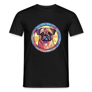 Mopshund bunte Aquarell-Tier-Illustration - Männer T-Shirt - Schwarz - Vorne - AI Model Male 178 light (178cm)