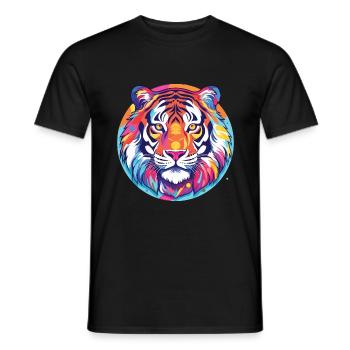 Tiger Colorful Watercolor Animal Pet Illustration - Men's T-Shirt - black - Front - AI Model Male 178 light (178cm)