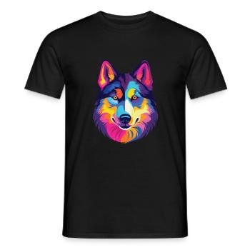 Husky Hund Bunte Aquarell Tier Illustration - Männer T-Shirt - Schwarz - Vorne - AI Model Male 178 light (178cm)