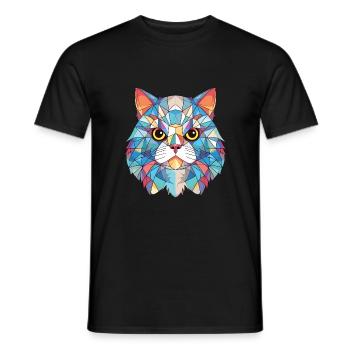 Colorpoint chat persan coloré aquarelle dessin animé - T-shirt homme - noir - Devant - AI Model Male 178 light (178cm)