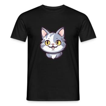 American Shorthair Cat Cartoon Watercolor Clipart - Men's T-Shirt - black - Front - AI Model Male 178 light (178cm)