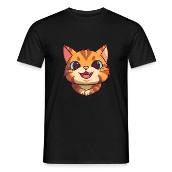 German Rex Cat Cartoon Watercolor Illustration - Men's T-Shirt - black - Front - AI Model Male 178 light (178cm)