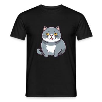 Britische Falte Kurzhaar Katze Karikatur Aquarell Kunst - Männer T-Shirt - Schwarz - Vorne - AI Model Male 178 light (178cm)