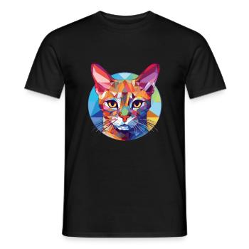 Somali Shorthair Cat Coloré Aquarelle Dessin Animé - T-shirt homme - noir - Devant - AI Model Male 178 light (178cm)