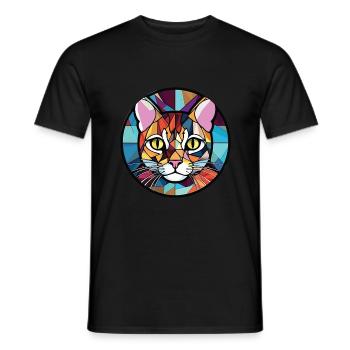 American Wirehair Cat Colorful Watercolor Cartoon - Men's T-Shirt - black - Front - AI Model Male 178 light (178cm)