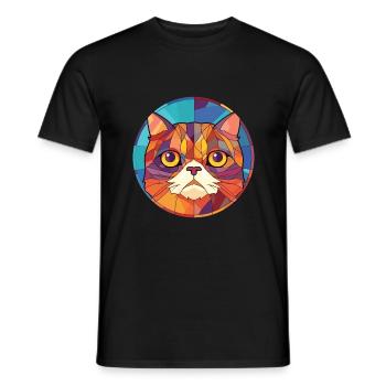 Exotic Shorthair Cat Colorful Watercolor Cartoon - Men's T-Shirt - black - Front - AI Model Male 178 light (178cm)