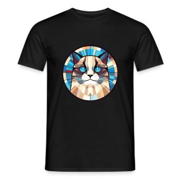 Illustration à l’aquarelle colorée de race de chat de Birmanie - T-shirt homme - noir - Devant - AI Model Male 178 light (178cm)