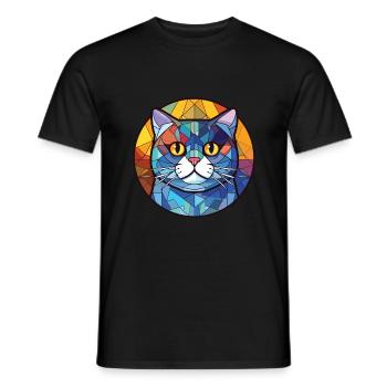 Britisch Kurzhaar Katze Bunte Aquarell-Karikatur - Männer T-Shirt - Schwarz - Vorne - AI Model Male 178 light (178cm)