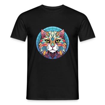 Highlander-Katze bunte Aquarell-Illustration - Männer T-Shirt - Schwarz - Vorne - AI Model Male 178 light (178cm)
