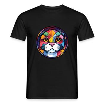 Scottish Fold Shorthair chat aquarelle colorée - T-shirt homme - noir - Devant - AI Model Male 178 light (178cm)