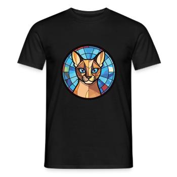Siamesische Kurzhaarkatze Bunte Aquarell-Karikatur - Männer T-Shirt - Schwarz - Vorne - AI Model Male 178 light (178cm)