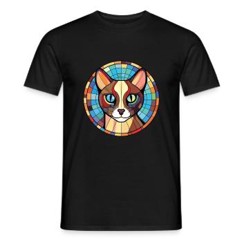 Race de chat siamois coloré aquarelle Illustration - T-shirt homme - noir - Devant - AI Model Male 178 light (178cm)