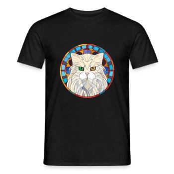 Chat persan à poil long blanc aquarelle colorée - T-shirt homme - noir - Devant - AI Model Male 178 light (178cm)