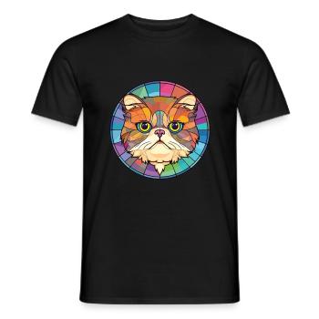 Exotic Shorthair Cat Colorful Watercolor Cartoon - Men's T-Shirt - black - Front - AI Model Male 178 light (178cm)