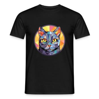 Chartreux Cat Colorful Watercolor Pet Illustration - Men's T-Shirt - black - Front - AI Model Male 178 light (178cm)