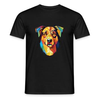 Basque Shepherd Dog Breed Watercolor Illustration - Men's T-Shirt - black - Front - AI Model Male 178 light (178cm)