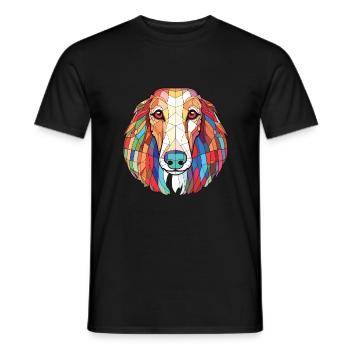 Borzoi Dog Breed Colorful Watercolor Illustration - Men's T-Shirt - black - Front - AI Model Male 178 light (178cm)