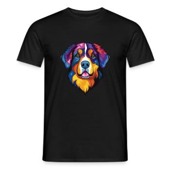 Bernese Mountain Dog Breed Watercolor Illustration - Men's T-Shirt - black - Front - AI Model Male 178 light (178cm)