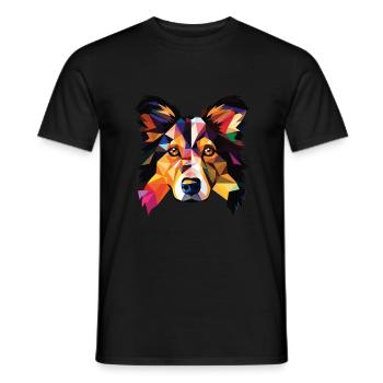 Collie chien race coloré aquarelle illustration - T-shirt homme - noir - Devant - AI Model Male 178 light (178cm)