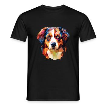 English Shepherd Dog Breed Watercolor Illustration - Men's T-Shirt - black - Front - AI Model Male 178 light (178cm)