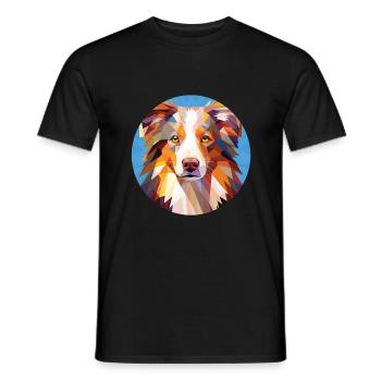 Berger australien chien race coloré aquarelle - T-shirt homme - noir - Devant - AI Model Male 178 light (178cm)