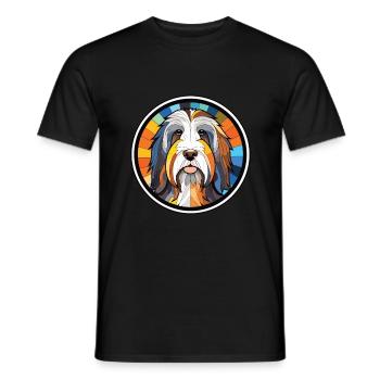 Illustration à l’aquarelle de race de chien Collie barbu - T-shirt homme - noir - Devant - AI Model Male 178 light (178cm)