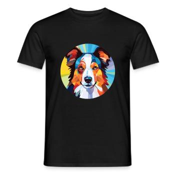 Border Collie chien race aquarelle Illustration - T-shirt homme - noir - Devant - AI Model Male 178 light (178cm)