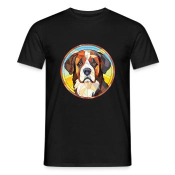St Bernard chien race aquarelle verre Illustration - T-shirt homme - noir - Devant - AI Model Male 178 light (178cm)