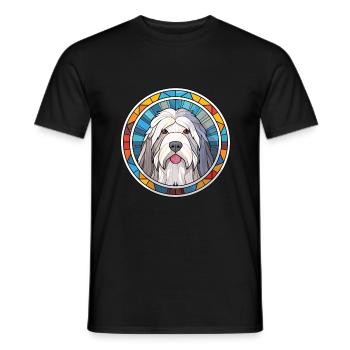 Vieux chien de berger anglais chien race aquarelle colorée - T-shirt homme - noir - Devant - AI Model Male 178 light (178cm)