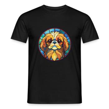 Pekingese Dog Breed Watercolor Glass Illustration - Men's T-Shirt - black - Front - AI Model Male 178 light (178cm)