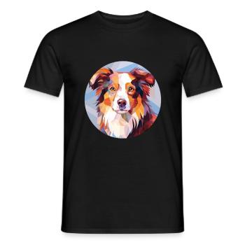 Miniature American Shepherd Dog Breed Watercolor - Men's T-Shirt - black - Front - AI Model Male 178 light (178cm)