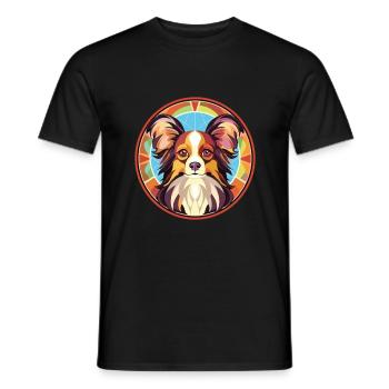 Illustration sur verre aquarelle de race de chien Papillon - T-shirt homme - noir - Devant - AI Model Male 178 light (178cm)