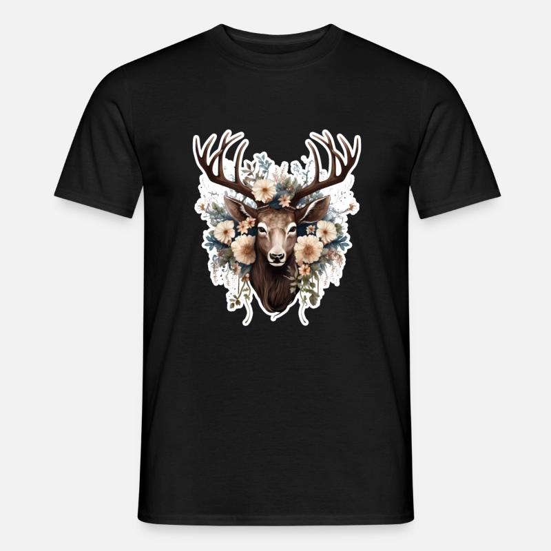 Hirsch Blumen - Männer T-Shirt - Schwarz