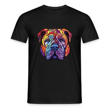 Illustration à l’aquarelle de race de chien chinois Shar Pei - T-shirt homme - noir - Devant - AI Model Male 178 light (178cm)