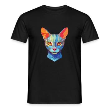 Illustration d’aquarelle colorée de chat bleu russe - T-shirt homme - noir - Devant - AI Model Male 178 light (178cm)