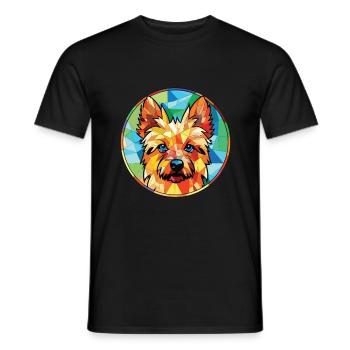 Australian Silky Terrier Dog Breed Watercolor - Men's T-Shirt - black - Front - AI Model Male 178 light (178cm)