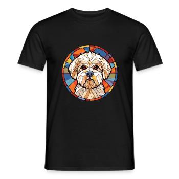 Dandie Dinmont Terrier chien race aquarelle verre - T-shirt homme - noir - Devant - AI Model Male 178 light (178cm)