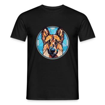 Berger d’Europe de l’Est race chien aquarelle verre - T-shirt homme - noir - Devant - AI Model Male 178 light (178cm)