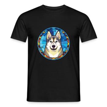 Husky-Hunderasse Bunte Aquarell-Illustration - Männer T-Shirt - Schwarz - Vorne - AI Model Male 178 light (178cm)