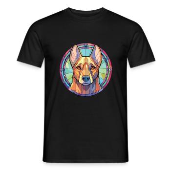 Kai Ken chien race coloré aquarelle Illustration - T-shirt homme - noir - Devant - AI Model Male 178 light (178cm)