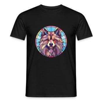 Keeshond Dog Breed Watercolor Glass Illustration - Men's T-Shirt - black - Front - AI Model Male 178 light (178cm)