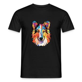 Sheltie Dog Breed Colorful Watercolor Illustration - Men's T-Shirt - black - Front - AI Model Male 178 light (178cm)