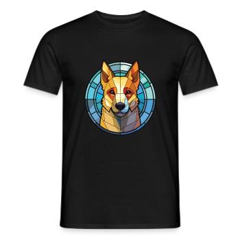 Jindo Dog Breed Colorful Watercolor Illustration - Men's T-Shirt - black - Front - AI Model Male 178 light (178cm)