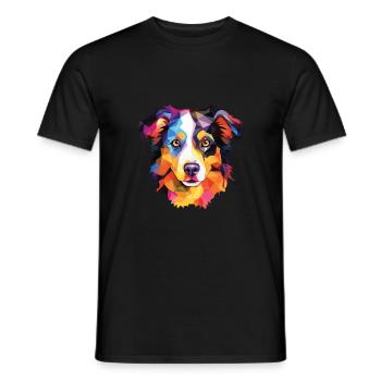 Miniature American Shepherd Dog Breed Watercolor - Men's T-Shirt - black - Front - AI Model Male 178 light (178cm)