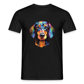 Miniatur Dackel Hunderasse buntes Aquarell - Männer T-Shirt - Schwarz - Vorne - AI Model Male 178 light (178cm)